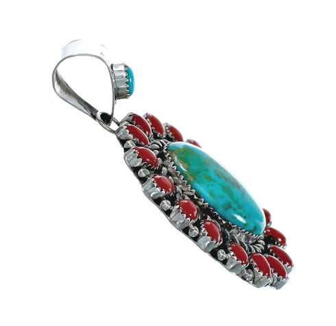 Native American Turquoise and Coral Multi-Stone Sterling Silver Pendant NN20504